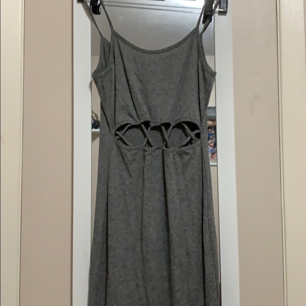 Gray long dress cut outs in the center